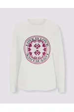 Long Sleeve Shiny Embroidered T-Shirt - White