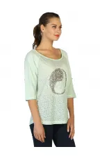 Dantelli Payetli Bluz - Nane Yeşili