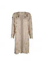 İşlemeli Uzun Ceket - Bej