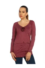 Casual Uzun Tişört - Böğürtlen