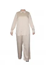 Saten Gömlek ve Pantolon Takım - Kum