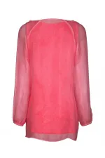 2 Parça İşlemeli Dantelli İpek Bluz - Narçiçeği