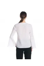 Kolları Volan Bluz - Beyaz
