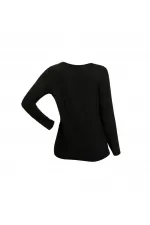 Baskılı Payetli Bluz - Siyah