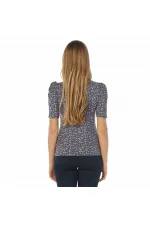 Çiçek Desenli Tişört - Mavi