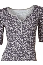 Çiçek Desenli Tişört - Gri