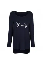 Baskılı Uzun Tişört - Lacivert