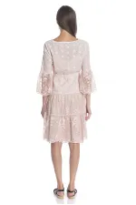 Dantelli Nakışlı 2 Parça Elbise - Gül Kurusu