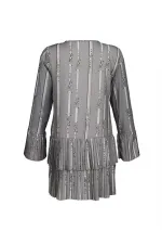 Basklılı Uzun Bluz - Vizon