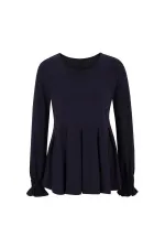 Kollar Büzgülü Dökümlü Bluz - Lacivert