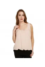 Şifon Kolsuz Bluz - Gül Kurusu