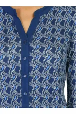 Uzun Kollu baskılı Tişört - Royal