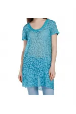 İpek Leopar Desenli Plaj Elbise - Turkuaz