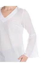 Kolları Volan Bluz - Beyaz