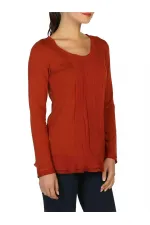 Uzun Kollu Şifon Tişört - Turuncu