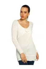 Casual Uzun Tişört - Ekru