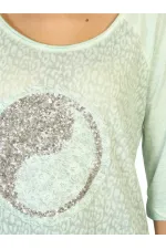 Dantelli Payetli Bluz - Nane Yeşili
