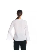 Kolları Volan Bluz - Beyaz