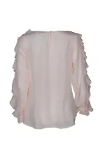 Kolları Fırfırlı Saf İpek Bluz - Gül Kurusu