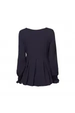 Kollar Büzgülü Dökümlü Bluz - Lacivert