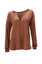 İpek Bluz - Camel