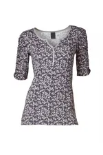 Çiçek Desenli Tişört - Gri