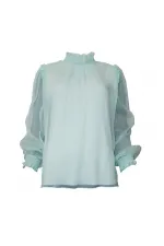 İpek Büzgülü Bluz - Nane Yeşili
