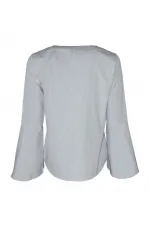 Çizgili Kolu Volan Bluz - Siyah