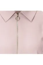 Fermuar Detaylı Tişört - Gül Kurusu