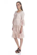 Dantelli Nakışlı 2 Parça Elbise - Gül Kurusu