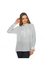 Saf İpek Bluz - Gümüş