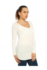 Casual Uzun Tişört - Ekru