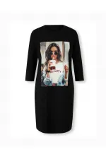 Baskılı Elbise - Siyah