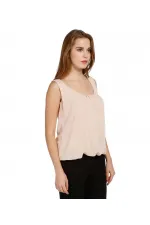 Şifon Kolsuz Bluz - Gül Kurusu