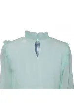 İpek Büzgülü Bluz - Nane Yeşili