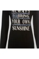 Baskılı Payetli Bluz - Siyah