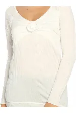 Casual Uzun Tişört - Ekru