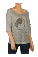 Dantelli Payetli Bluz - Gri