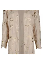 İşlemeli Uzun Ceket - Bej