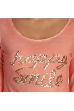 Uzun Kollu payetli Tişört - Narçiçeği