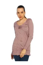 Casual Uzun Tişört - Gül Kurusu