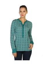 Uzun Kollu baskılı Tişört - Zümrüt Yeşili