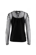 Puantiye Tül Bluz - Siyah