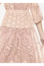 Dantelli Nakışlı 2 Parça Elbise - Gül Kurusu