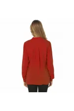 Düğme Detaylı Bluz - Kırmızı