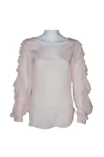 Kolları Fırfırlı Saf İpek Bluz - Gül Kurusu