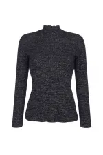 Glittery Slim Turtleneck T-Shirt - Black