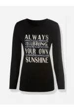 Baskılı Payetli Bluz - Siyah