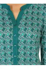 Uzun Kollu baskılı Tişört - Zümrüt Yeşili