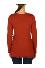 Uzun Kollu Şifon Tişört - Turuncu